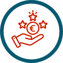 Icon einer ausgestreckten Hand mit Euro Zeichen drauf