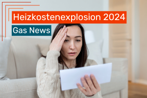Eine Frau schaut schockiert auf ihre hohe Gas Nebenkostenabrechnung