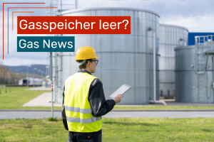 Mann in Sicherheitskleidung vor Gasspeicher