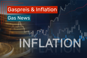 Stapel Münzen vor dunklem Hintergrund mit Kursgrafik und dem Schriftzug „INFLATION“.